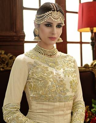 Cream embroidered crepe salwar 2