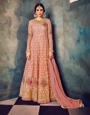 Pink embroidered net salwar 1