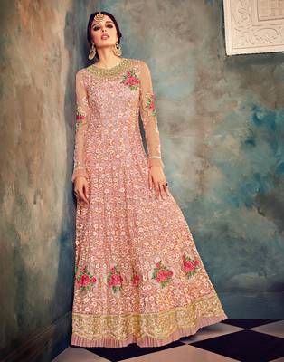Pink embroidered net salwar 3