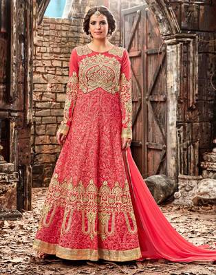 Peach embroidered silk blend salwar 1