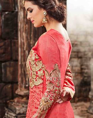 Peach embroidered silk blend salwar 2