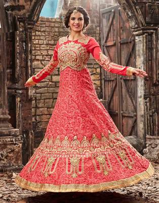 Peach embroidered silk blend salwar 3