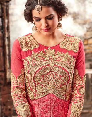 Peach embroidered silk blend salwar 4
