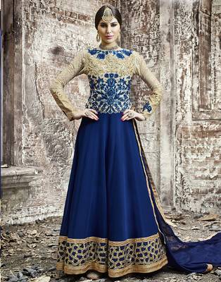 Navy-blue embroidered georgette salwar 1
