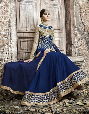Navy-blue embroidered georgette salwar 4