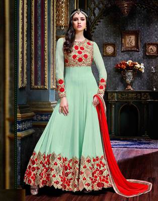 Green embroidered georgette salwar 1