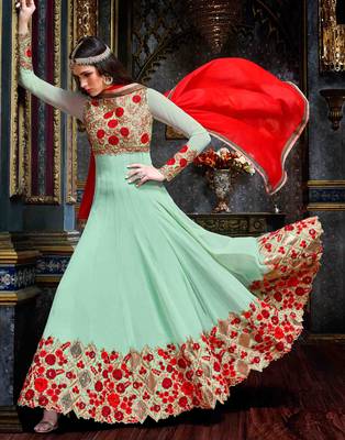 Green embroidered georgette salwar 2