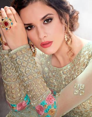 Light-green embroidered net salwar 3