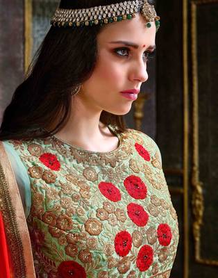 Green embroidered georgette salwar 4