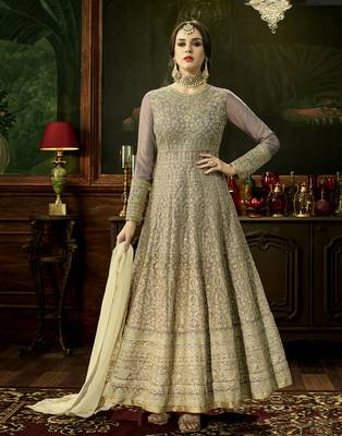 Grey embroidered silk blend salwar 1