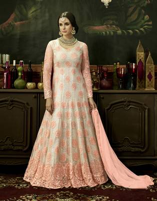 Peach embroidered net salwar 1