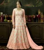 Peach embroidered net salwar