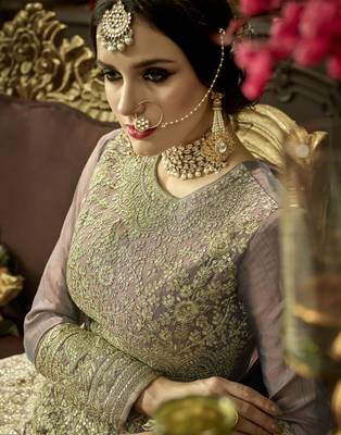 Grey embroidered silk blend salwar 2
