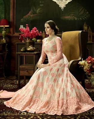 Peach embroidered net salwar 2