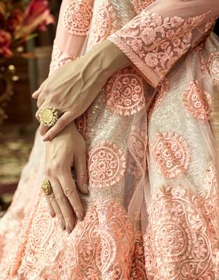 Peach embroidered net salwar 3