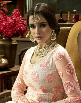 Peach embroidered net salwar 4