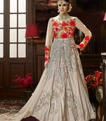 Grey embroidered silk blend salwar