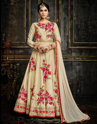 Cream embroidered silk blend salwar 1