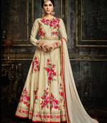 Cream embroidered silk blend salwar