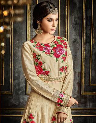 Cream embroidered silk blend salwar 2