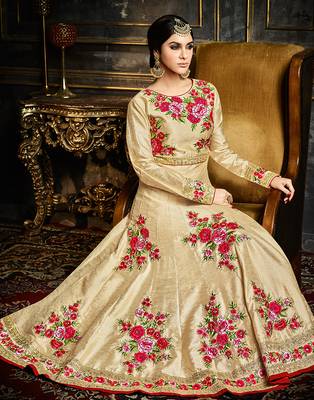 Cream embroidered silk blend salwar 4
