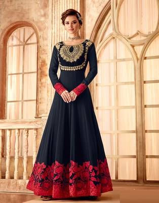 Navy-blue embroidered georgette salwar 1