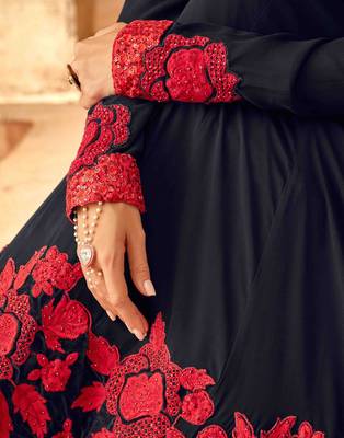 Navy-blue embroidered georgette salwar 2