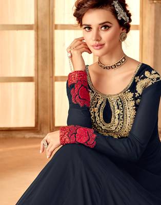 Navy-blue embroidered georgette salwar 3