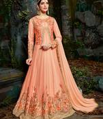 Peach embroidered georgette salwar