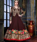 Brown embroidered georgette salwar