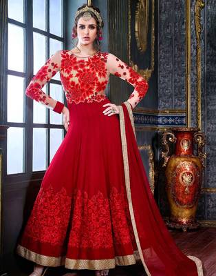 Red embroidered georgette salwar 1