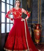 Red embroidered georgette salwar