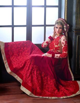 Red embroidered georgette salwar 2
