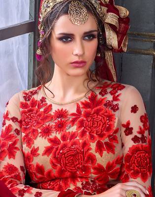 Red embroidered georgette salwar 3