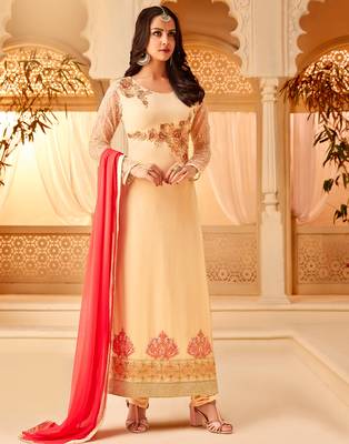 Cream embroidered georgette salwar 1