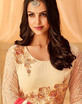 Cream embroidered georgette salwar 2