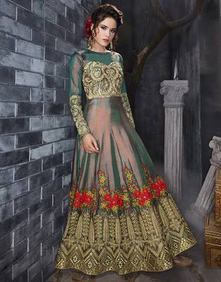 Green embroidered silk blend salwar 1