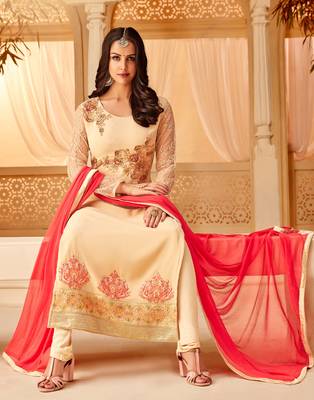 Cream embroidered georgette salwar 3