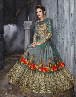 Green embroidered silk blend salwar 2