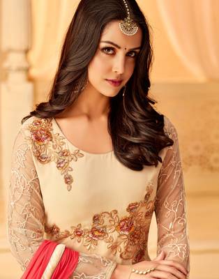 Cream embroidered georgette salwar 4