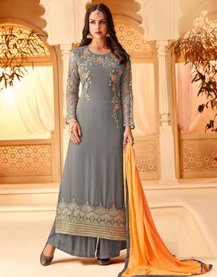 Grey embroidered georgette salwar 1
