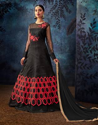 Black embroidered organza salwar 1