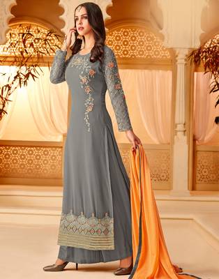Grey embroidered georgette salwar 3