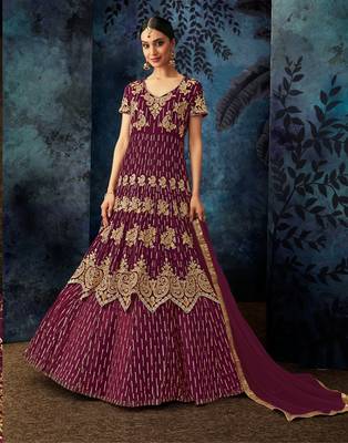 Wine embroidered georgette salwar 1