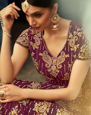 Wine embroidered georgette salwar 2