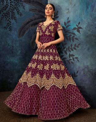Wine embroidered georgette salwar 3