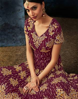 Wine embroidered georgette salwar 4
