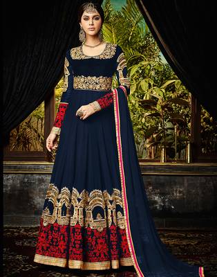 Navy-blue embroidered georgette salwar 1