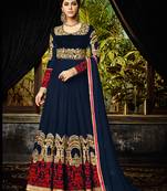 Navy-blue embroidered georgette salwar