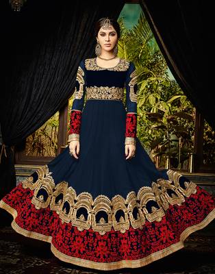 Navy-blue embroidered georgette salwar 2